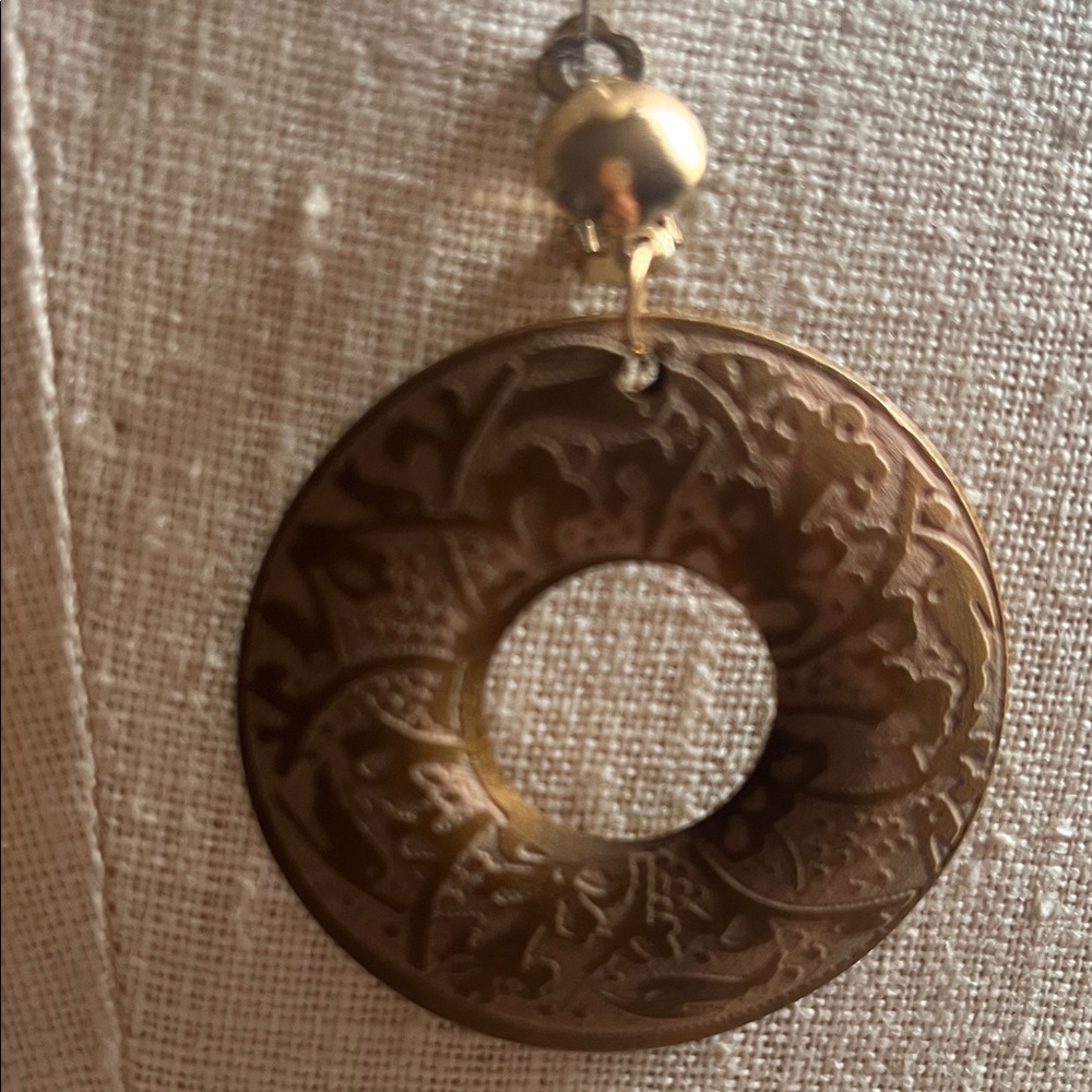 Gold Floral Engraved Donut Hoop Earrings - Women Jewelry